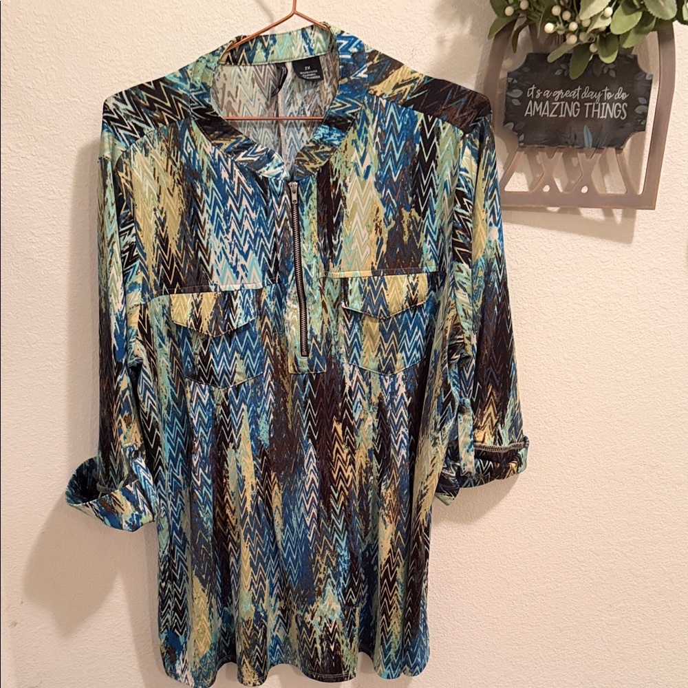 Multicolor Zigzag Pattern Women's Top, 2X